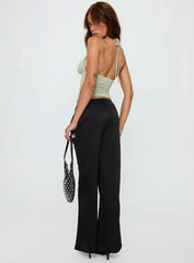 Vanille Tie Waist Satin Pants Black