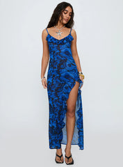 What A Thrill Split Detail Maxi Dress Blue Multi