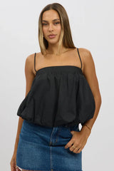 Black Bubble Cami Top Sleeveless Balloon Lined