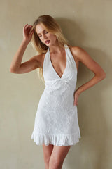 Fleur Lace Halter Ruffled Mini Dress