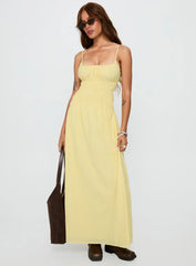 Magnolie Shirred Maxi Dress Yellow Stripe