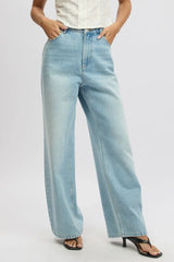Denim Wide Leg Jeans Mid Rise
