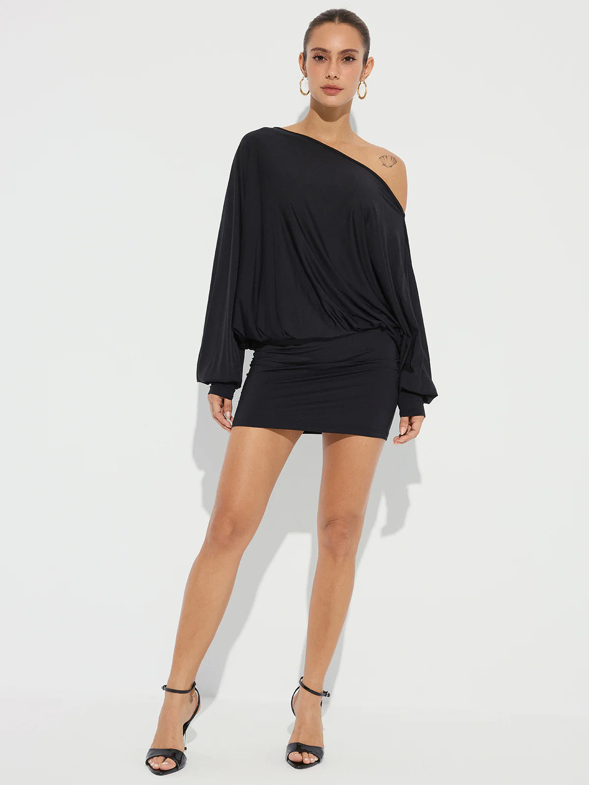 One-Shoulder Ruched Long Sleeve Mini Dress