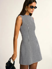 Houndstooth Sleeveless A-Line Mini Dress