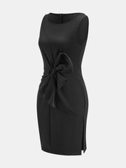 Bow-Accented Sleeveless Sheath Dress