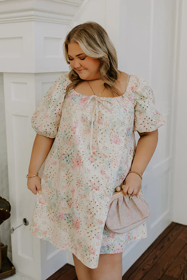 Peach Bellini Floral Eyelet Mini Dress