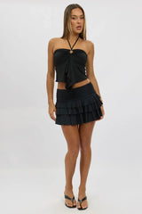 Black Bloomers Skirt Elastic Waisted Mini Ruffled