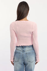 Pink Knit Cardigan Tie Up