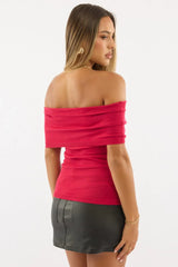 Red Bardot Knit Top Short Sleeve