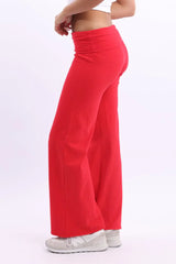 Red Wide Leg Pants Folded Waist Jersey