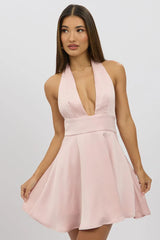 Pink Halter Neck Dress Mini
