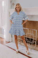 French Market Promenade Mini Dress in Blue