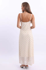 White Print Maxi Dress Lace Satin Tape