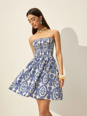 Strapless Floral Print Dress