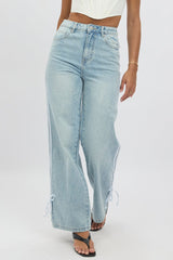 Denim Wide Leg Jeans Ribbon detail