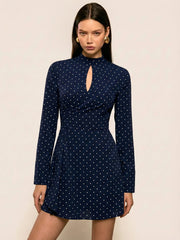 Keyhole Neckline Polka Dot Mini Dress