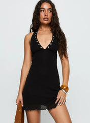 Khali Eyelet Halter Mini Dress Black