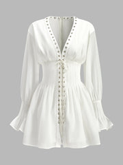 Lace-Up Front Semi-Sheer Dress