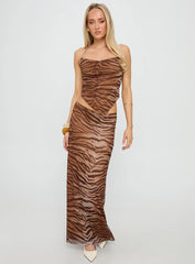 Better Now Cowl Neck Set Brown Tiger