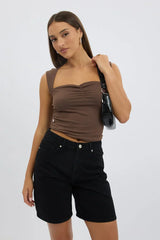Brown Top Sleeveless Sweetheart Neck Supersoft