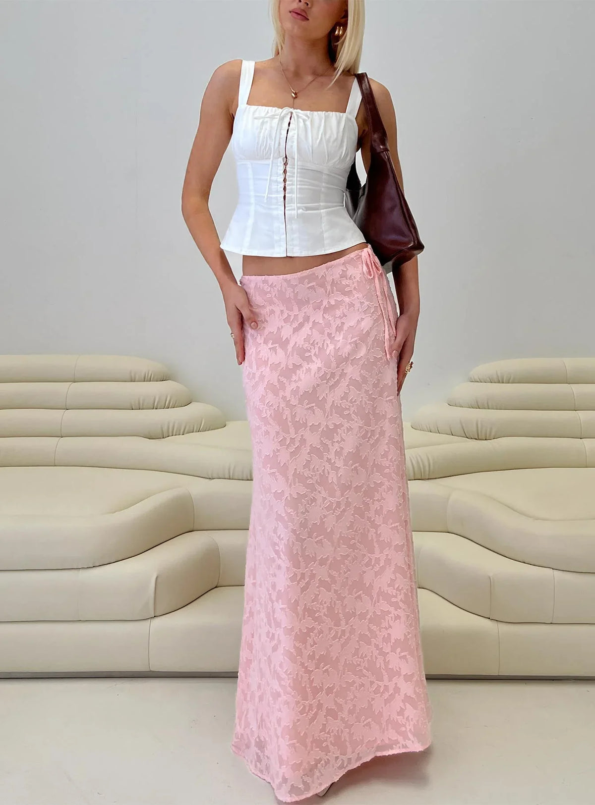 Youthful Spirit Lace Maxi Skirt Pink