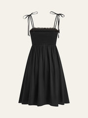 Embroidered Midi Dress with Tie-Up Straps