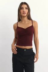 Red Singlet Top Sleeveless Ruched Bust