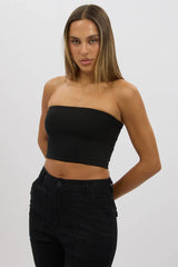 Black Bandeau Top Cotton Rib