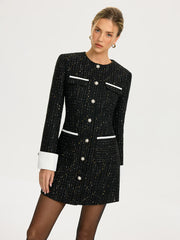 Contrast Cuff Tweed Mini Dress