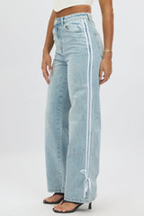Denim Wide Leg Jeans Ribbon detail