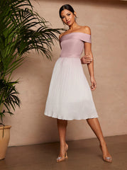 Bardot Ombre Pleated Midi Dress in Pink