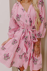 Kind Glance Stripe Mini Dress in Pink