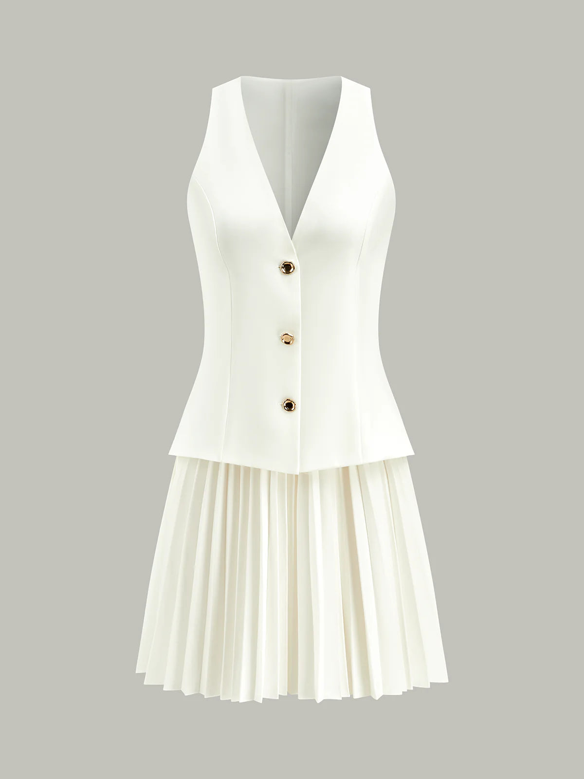 Sleeveless Buttoned Vest-Style Pleated Dress