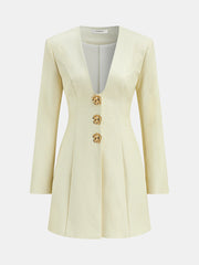 Floral Metal Button Faux Leather Mini Dress