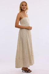 Beige Polka Dot Maxi Dress Strappy