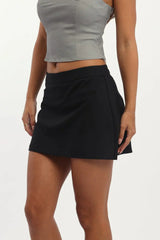 Black Mini Skort High Rise Pocket Detail Tailored