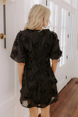 Dream Come True Applique Mini Dress in Black
