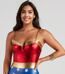 Warrior Woman Star Print Metallic Bodysuit