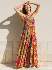 Halle Printed Halter Maxi Dress - Fuchsia Floral