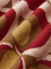 Vintage Print Polo Collar Sweater Dress