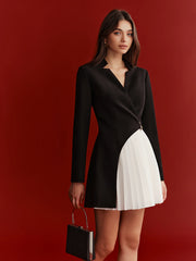 Metal Detail Asymmetric Pleated Panel Mini Dress