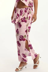 Pink Abstract Chiffon Maxi Skirt Lined