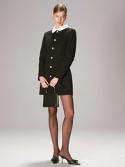 Contrast Collar Tweed Mini Dress