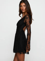 Kateryna Long Sleeve Lace Mini Dress Black