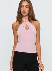 Glorious Studded Twist Neck Top Pink