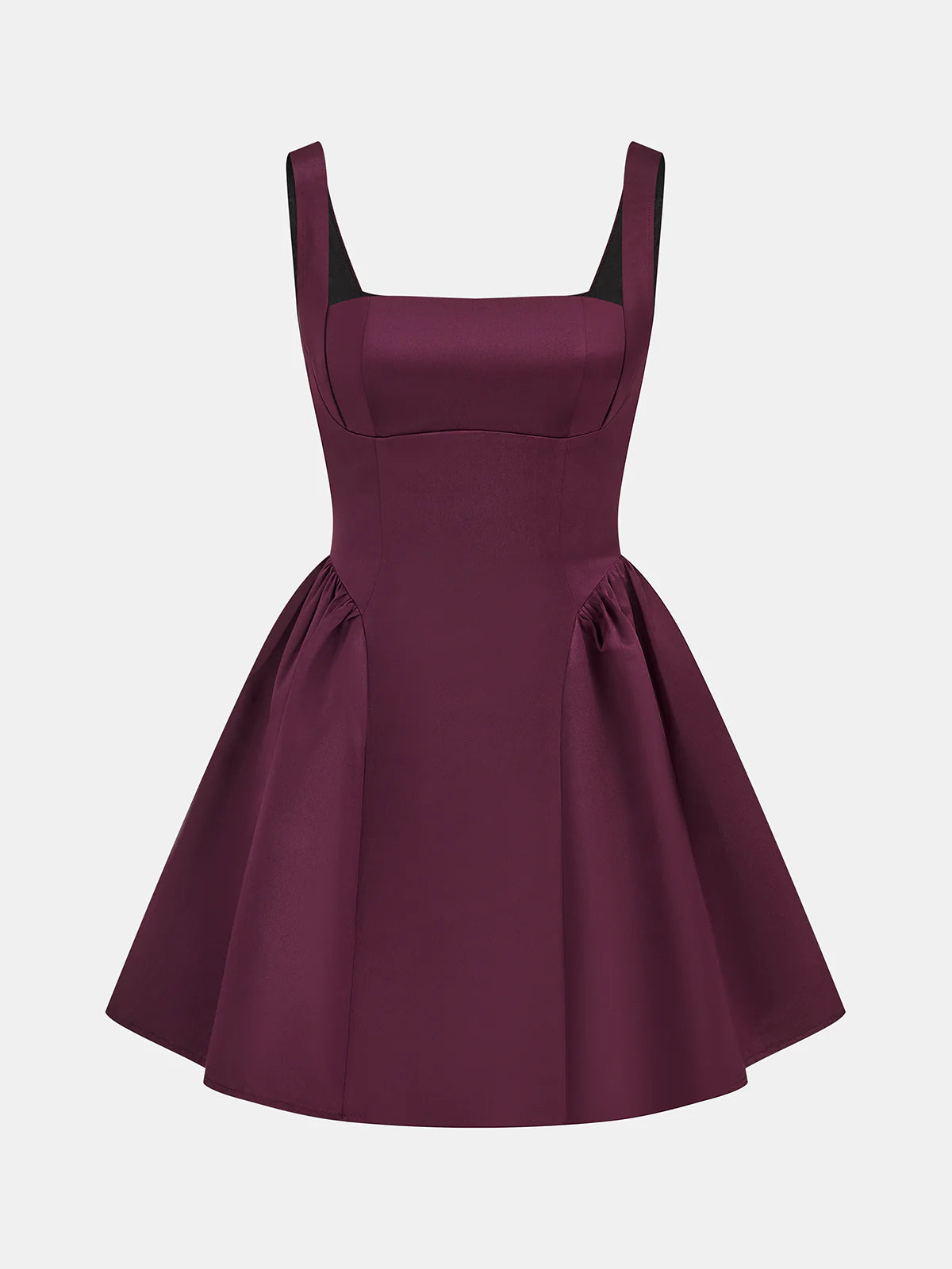 Square Neck Satin Flare Mini Dress