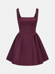 Square Neck Satin Flare Mini Dress