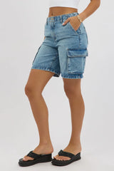 Denim Cargo Shorts High Rise