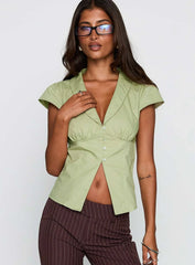 Crowd Control Collared Top Sage