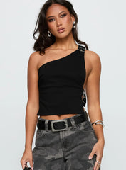 Buckled Down One Shoulder Top Black